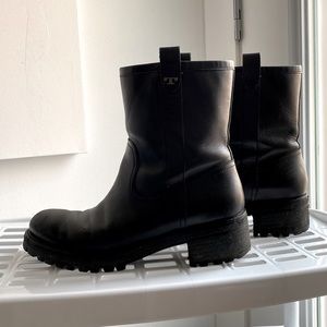Tory Burch Black Leather Combat Moto Boots